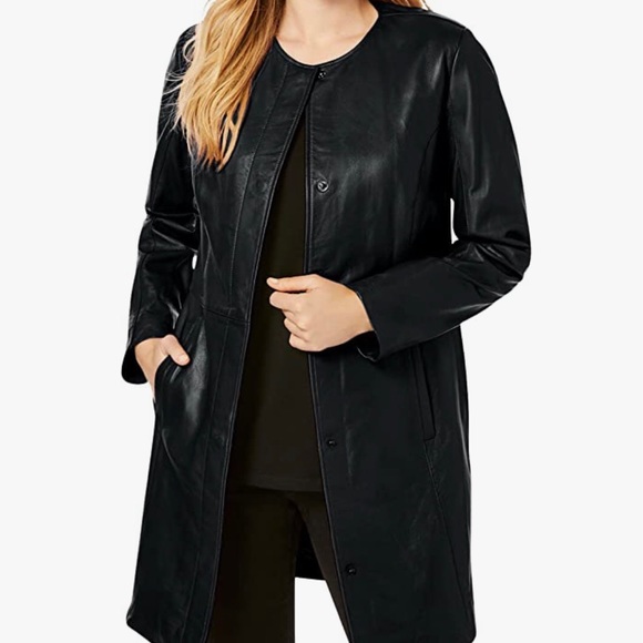 Calvin Klein Black Faux Leather long jacket - Picture 1 of 11
